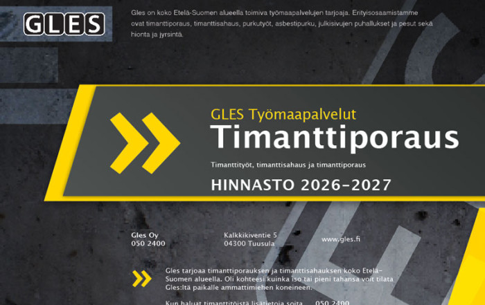Gles Timanttiporaus Timanttisahaus hinnasto 2026-2027
